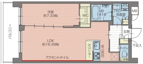 202号室 Type B 1LDK（53.43㎡）- LDK16.2帖の開放感